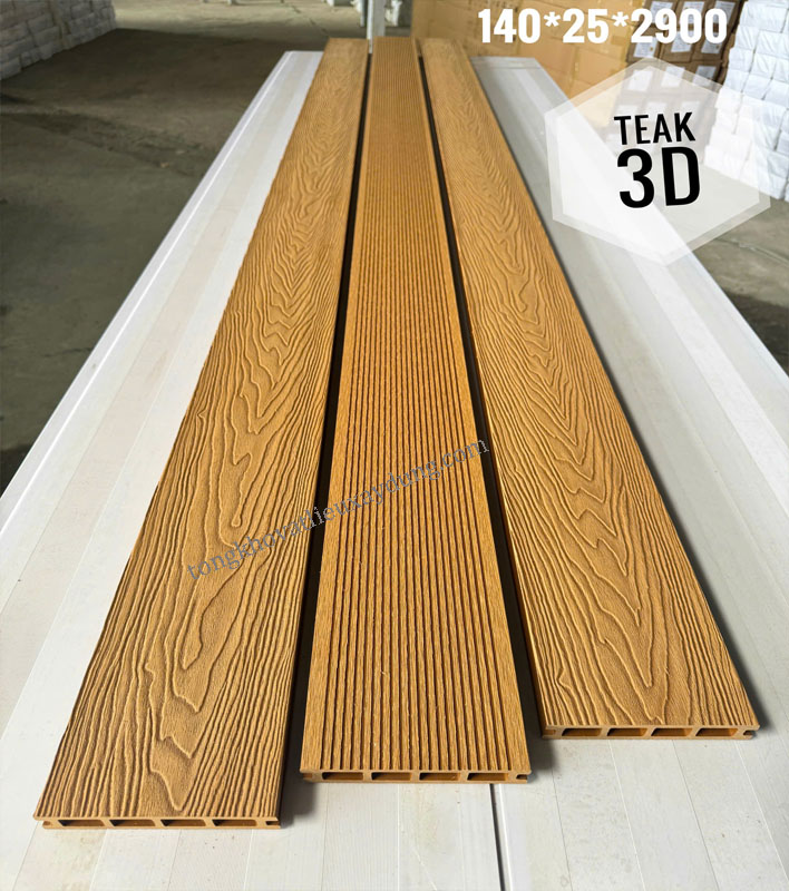 Sàn Nhựa Ngoài Trời Lổ Vuông 3d Màu Teak