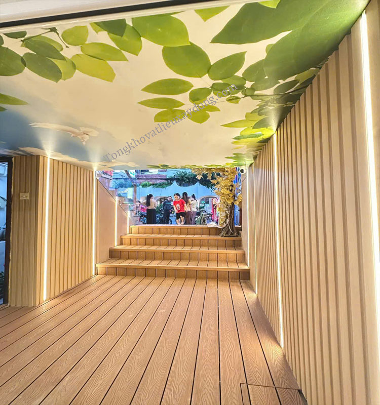 Sàn Nhựa Ngoài Trời Lổ Vuông 3d Màu Teak
