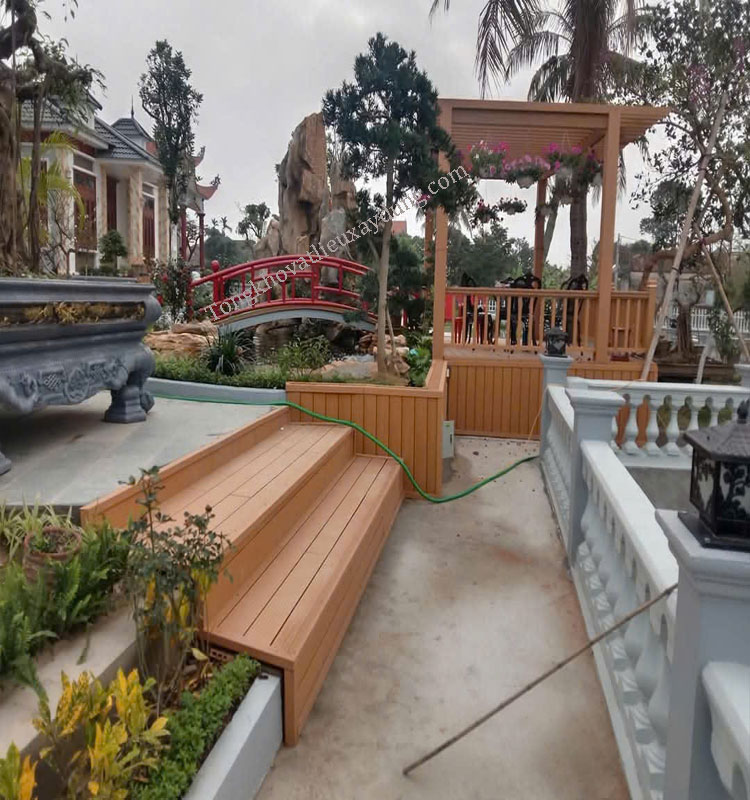 Sàn Nhựa Ngoài Trời Lổ Vuông 3d Màu Teak