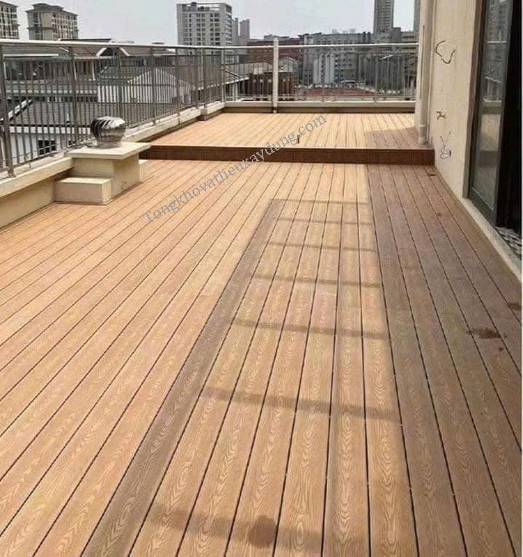 Sàn Nhựa Ngoài Trời Lổ Vuông 3d Màu Teak