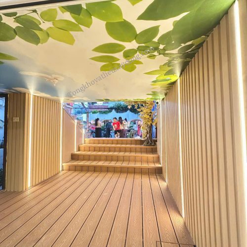 Sàn Nhựa Ngoài Trời Lổ Vuông 3d Màu Teak